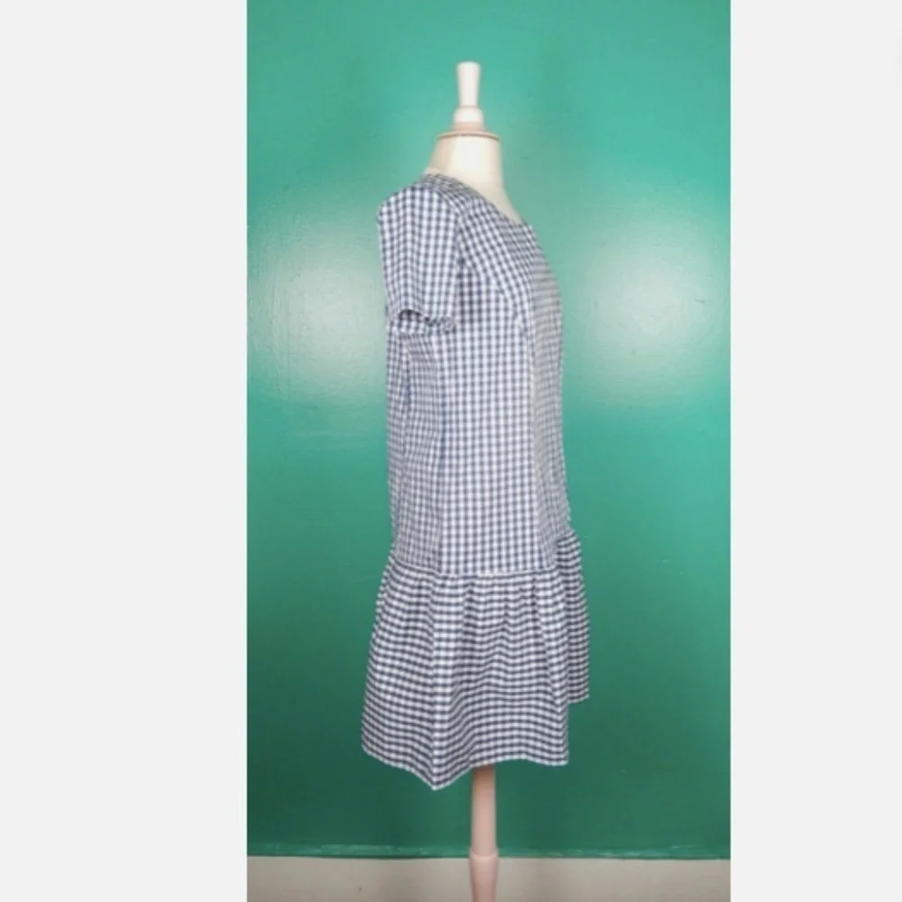 Universal Standard X J. Crew Gingham Drop Waist Blue White Mini Dress Nwt XS